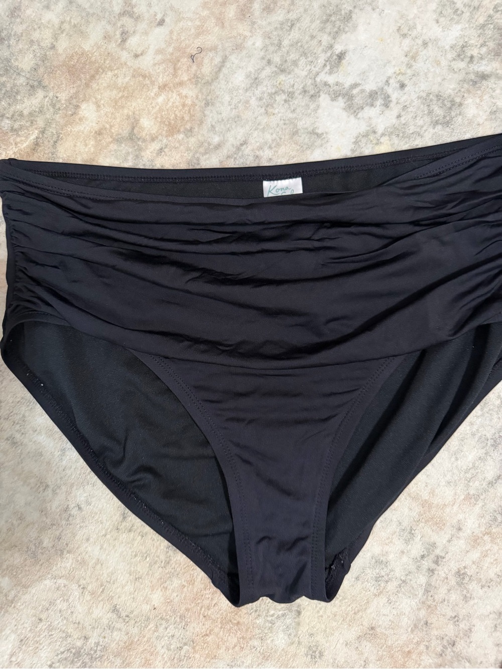Kona Sol Black Ruched High-Waist Bikini Bottoms